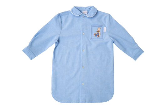 Zauberhaftes Kinder-Nachthemd mit niedlicher Häschen-Applikation aus Chambray-Stoff